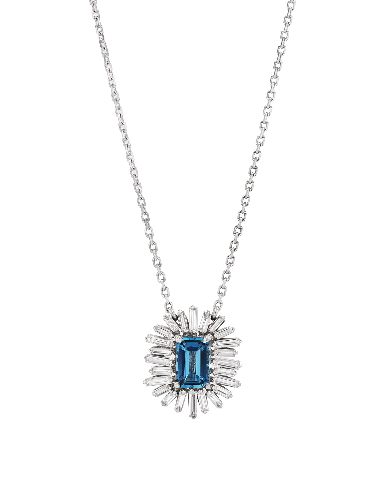 One of a Kind London Blue Topaz White Gold Necklace
