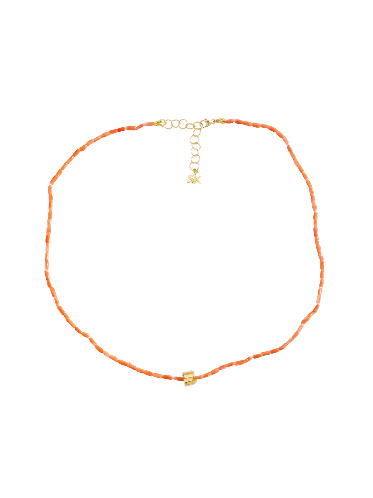 Mini Rondelle Pink Coral Beaded Yellow Gold Necklace