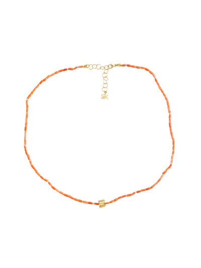 Mini Rondelle Pink Coral Beaded Yellow Gold Necklace