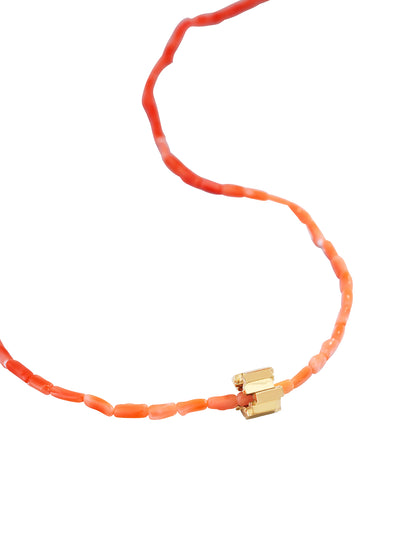 Mini Rondelle Pink Coral Beaded Yellow Gold Necklace