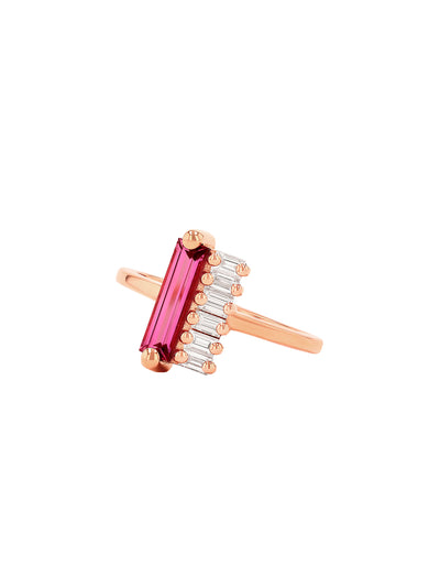 One of a Kind Pink Sapphire and Diamond Bar Rose Gold Ring