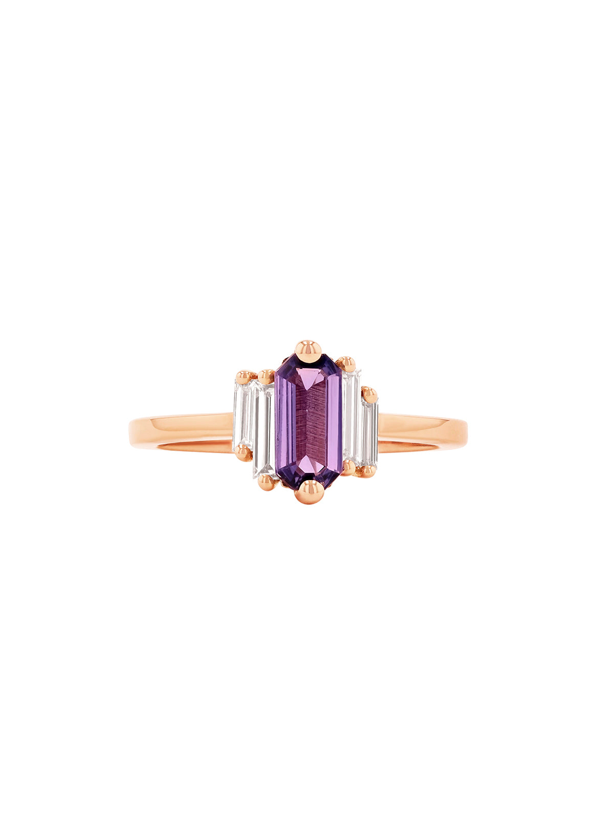 One of a Kind Purple Sapphire and Diamond Rose Gold Ring