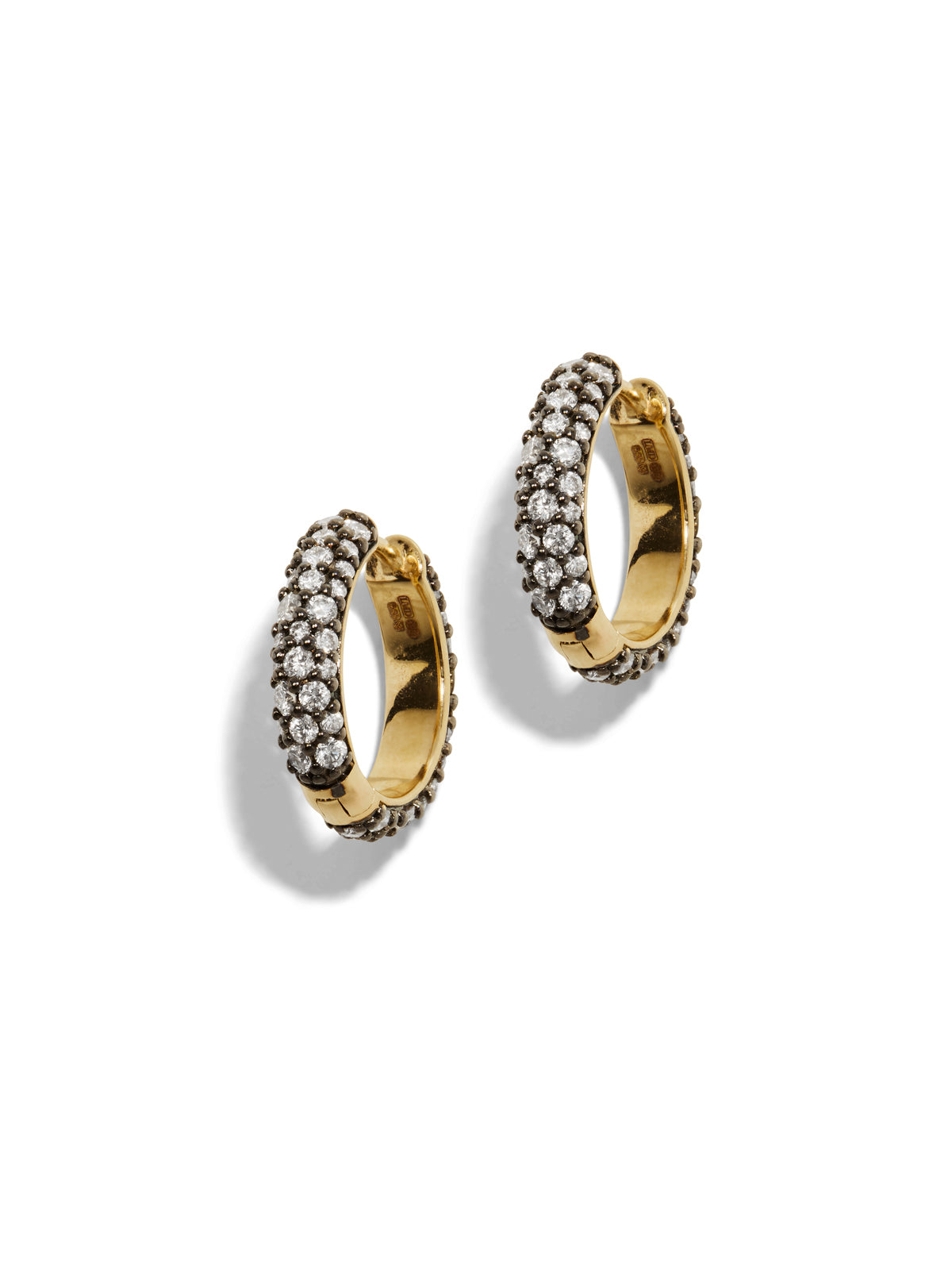 Antique Finish Diamond Yellow Gold Hinged Hoop Earrings