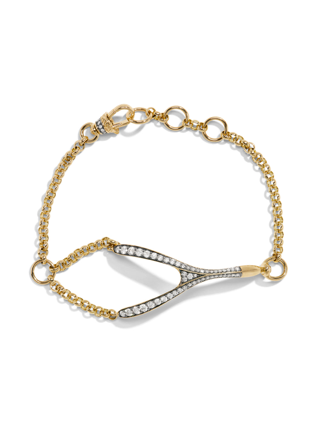 Antique Finish Diamond Wishbone Yellow Gold Bracelet featured in PaperCity