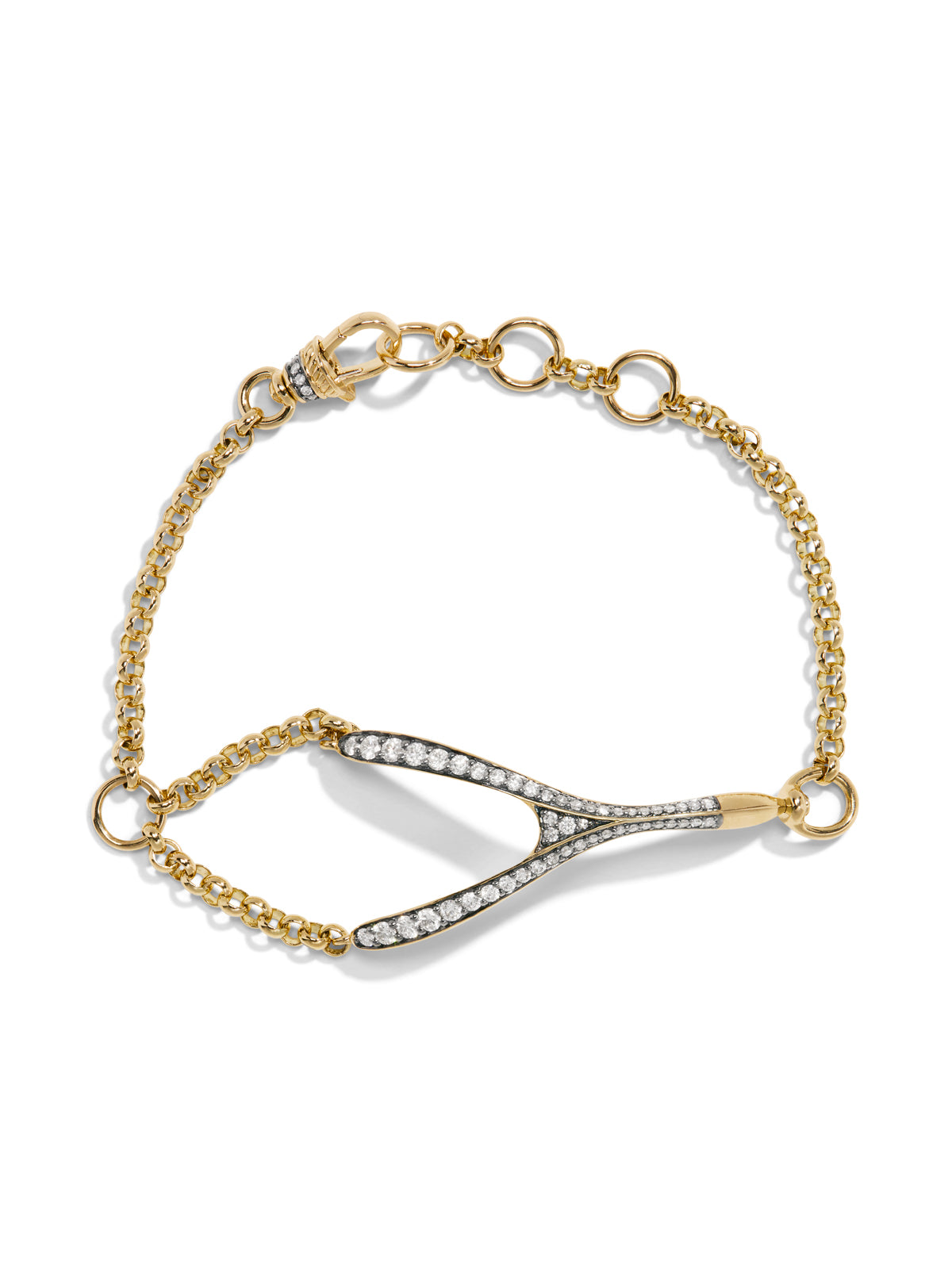 Antique Finish Diamond Wishbone Yellow Gold Bracelet featured in PaperCity