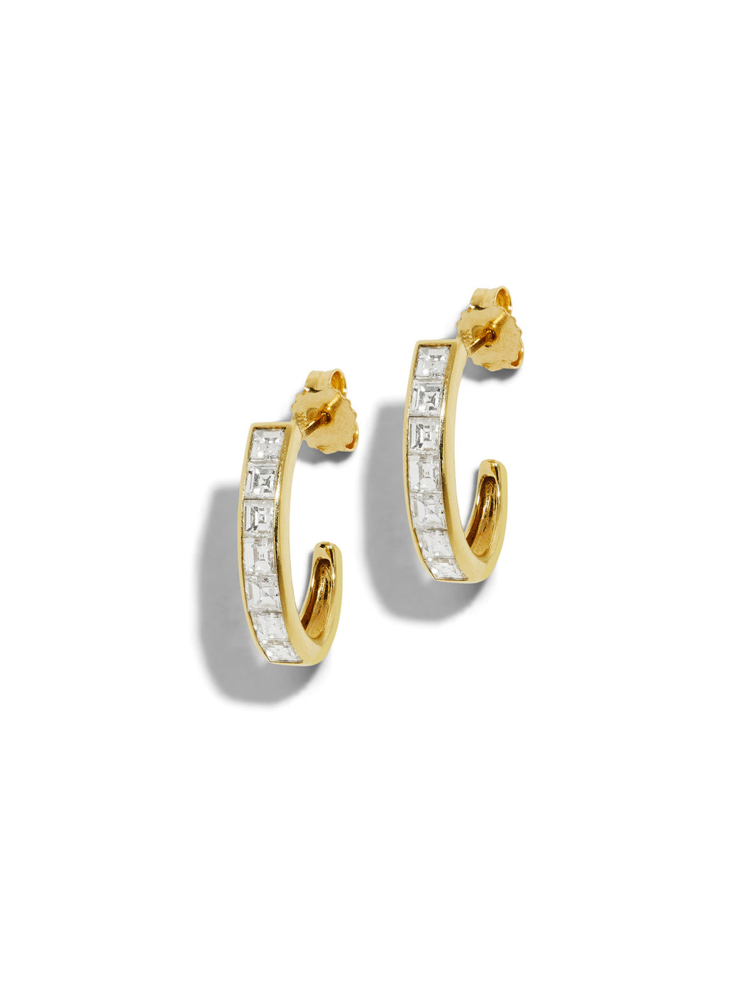 Carre Cut Half Hoop Yellow Gold Earrings