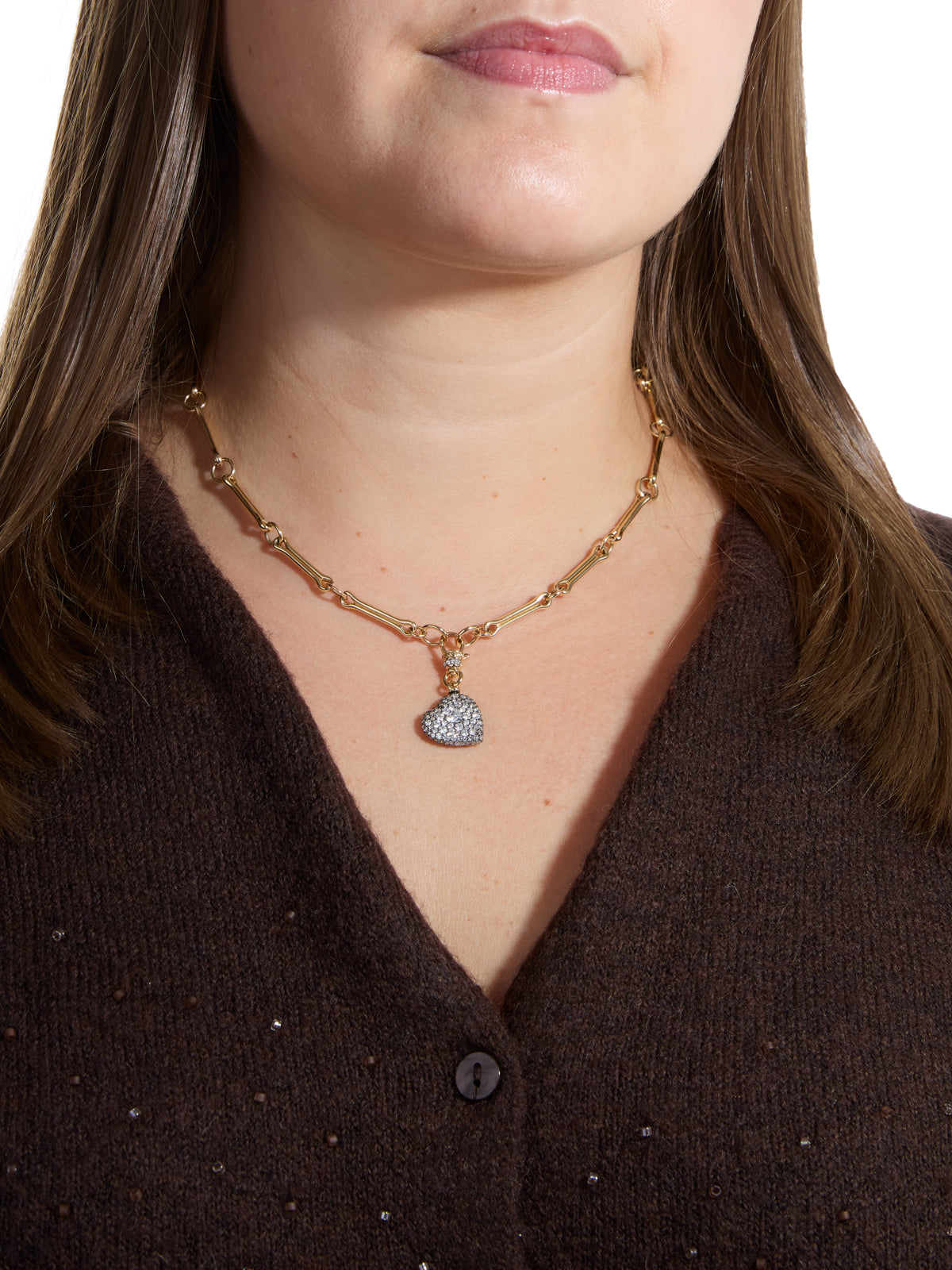 Antique Finish Diamond Chubby Love Yellow Gold Pendant