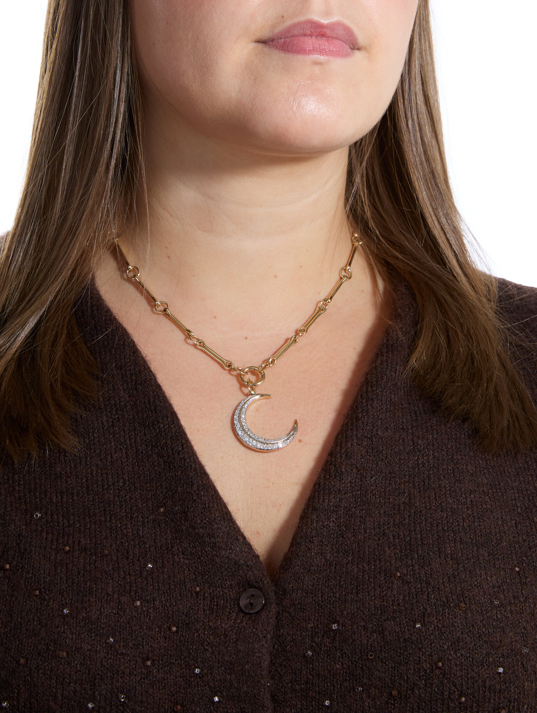 Modern Finish Crescent Moon Yellow Gold Pendant