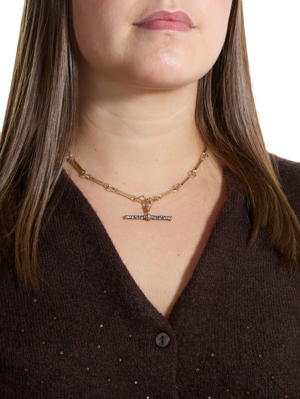 Antique Finish Yellow Gold Diamond T-Bar Clip Pendant