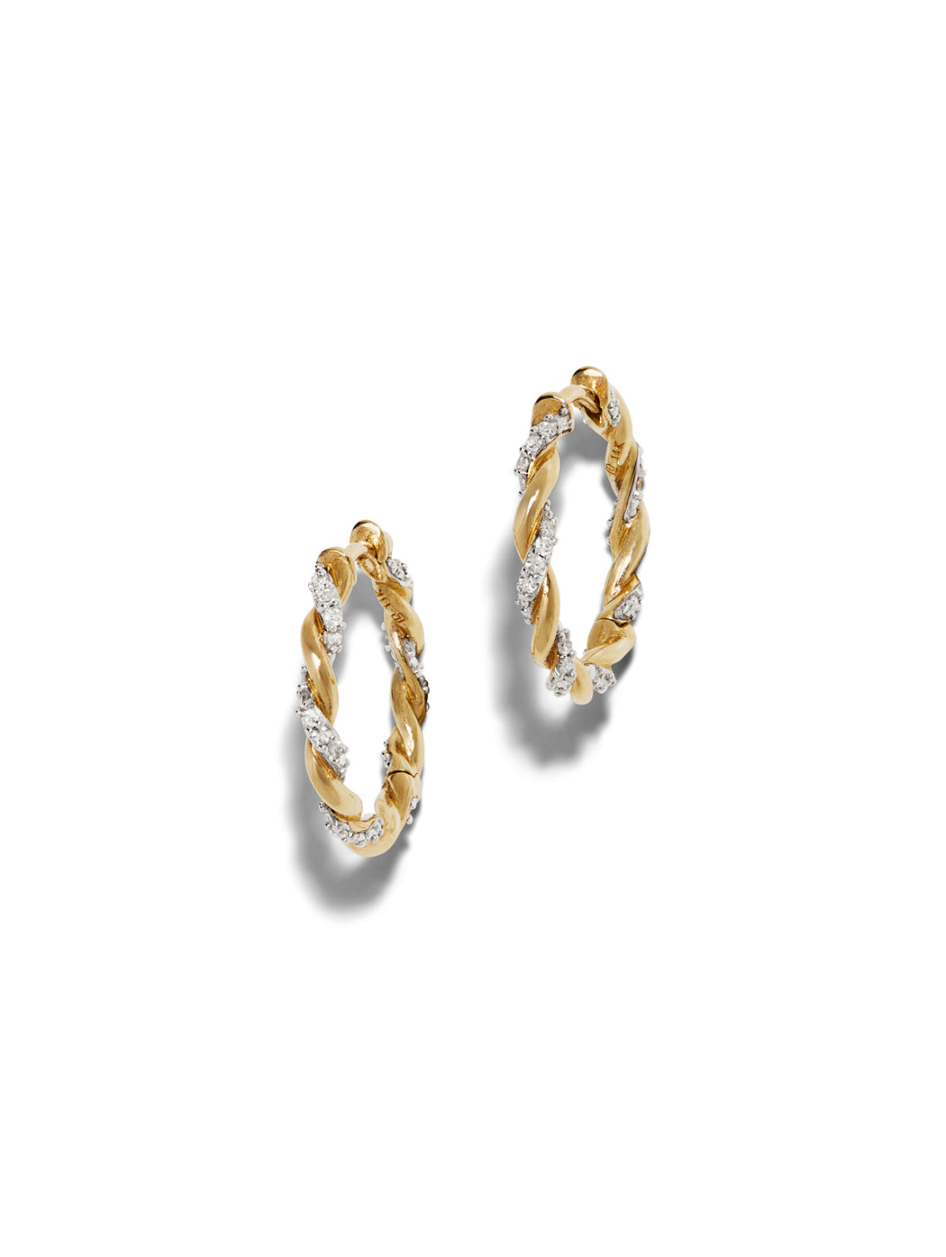 Twisted Rope Diamond Yellow Gold Hoops