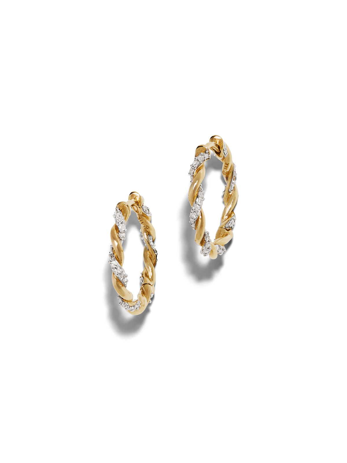 Twisted Rope Diamond Yellow Gold Hoops
