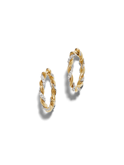 Twisted Rope Diamond Yellow Gold Hoops