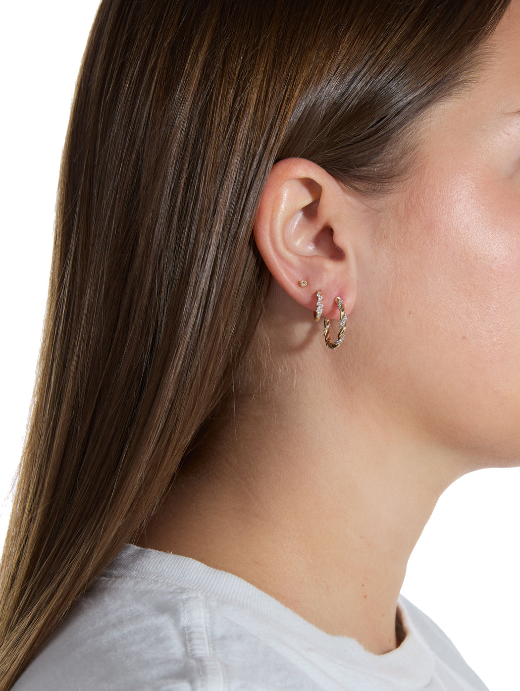 Twisted Rope Diamond Yellow Gold Hoops