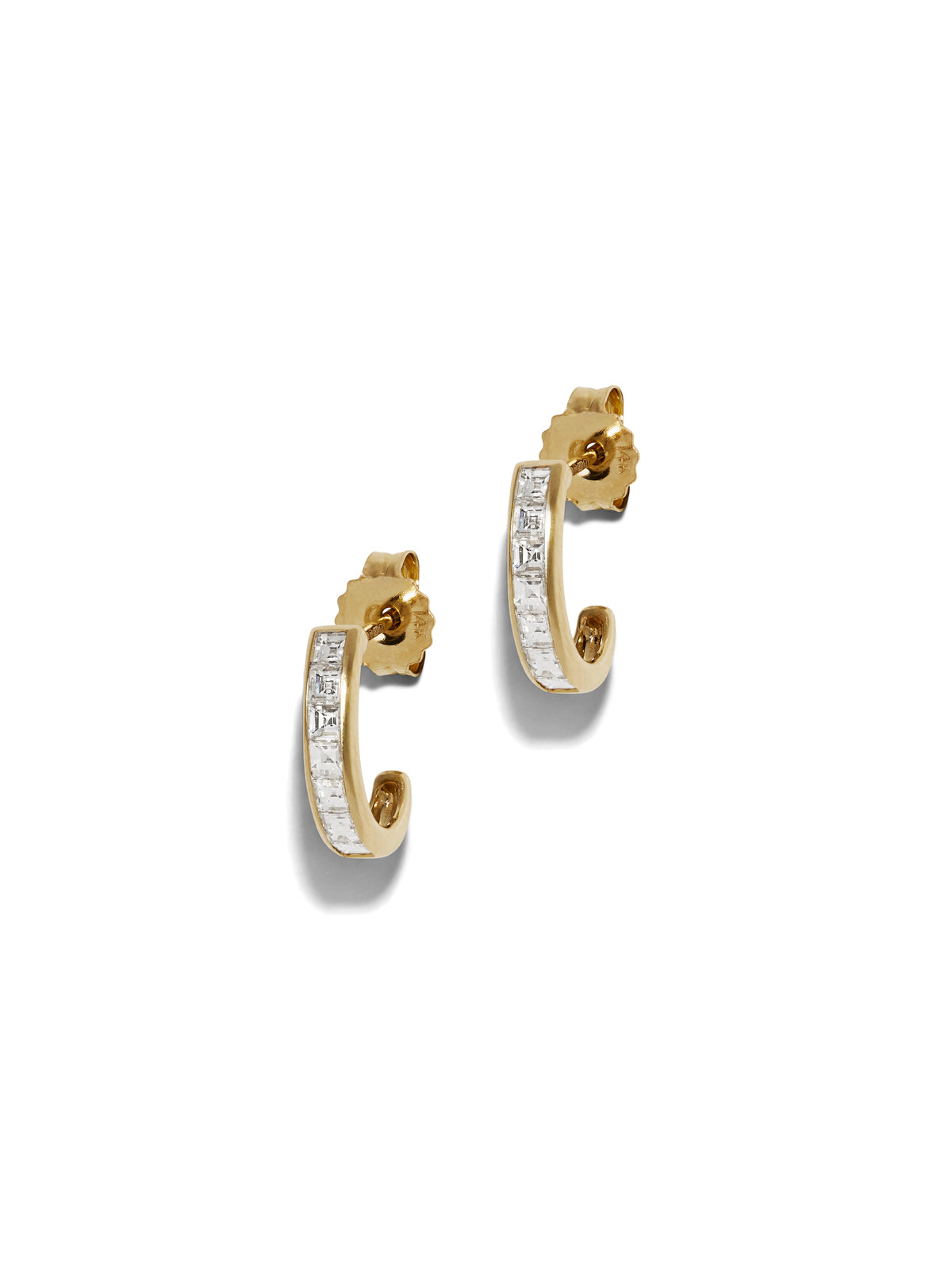 Baby Carre Cut Yellow Gold Half Hoop Yellow Gold Earrings