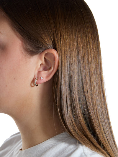 Baby Carre Cut Yellow Gold Half Hoop Yellow Gold Earrings