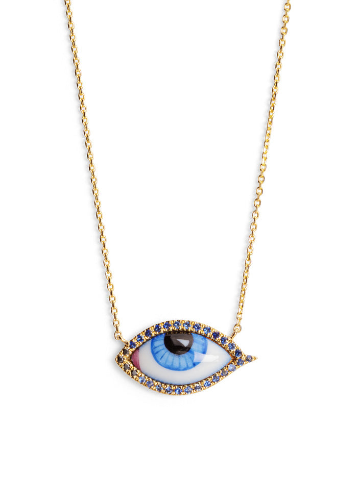 Petit Bleu Enamel & Sapphire Eye Yellow Gold Necklace