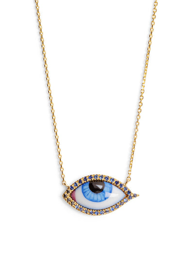 Petit Bleu Enamel & Sapphire Eye Yellow Gold Necklace