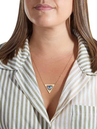 Isida Petit Bleu Triangle Evil Eye Yellow Gold Necklace