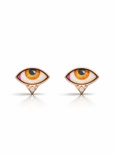 Petit Ambre Enamel Eye Yellow Gold Stud Earrings