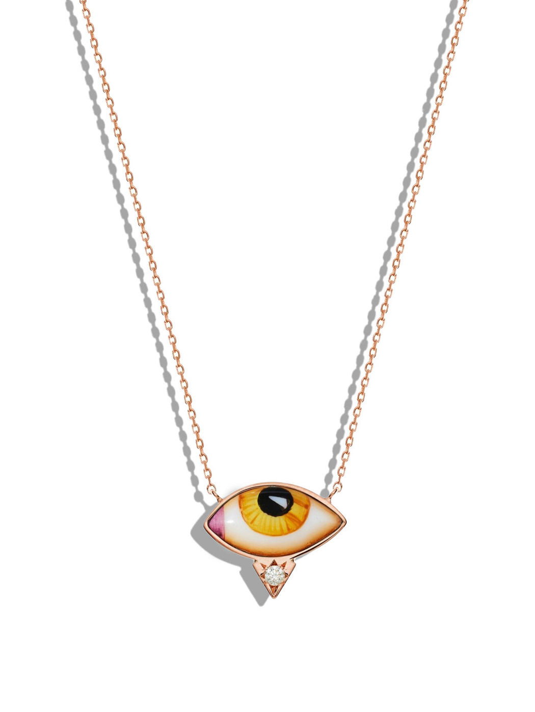 Petit Ambre Enamel Eye & Diamond Rose Gold Necklace