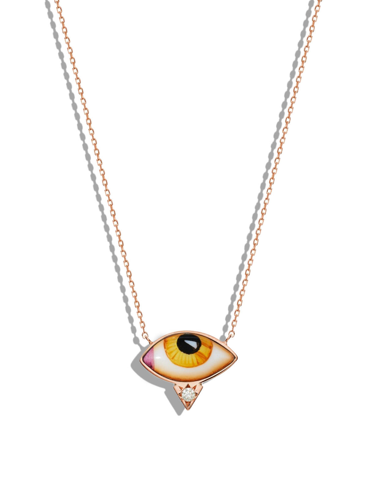 Petit Ambre Enamel Eye & Diamond Rose Gold Necklace