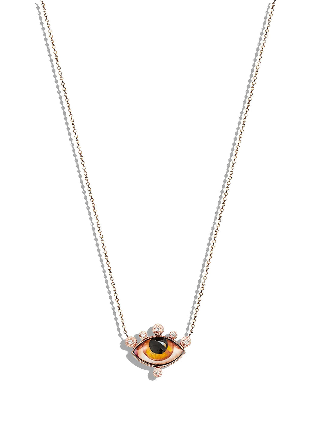 Russe Petit Ambre Enamel Eye & Diamond Rose Gold Necklace
