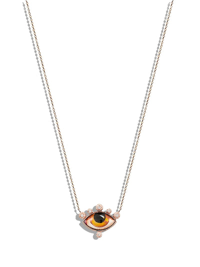 Russe Petit Ambre Enamel Eye & Diamond Rose Gold Necklace