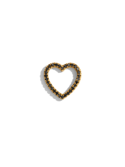 Small Double Sided Black Diamond Floating Heart Yellow Gold Charm
