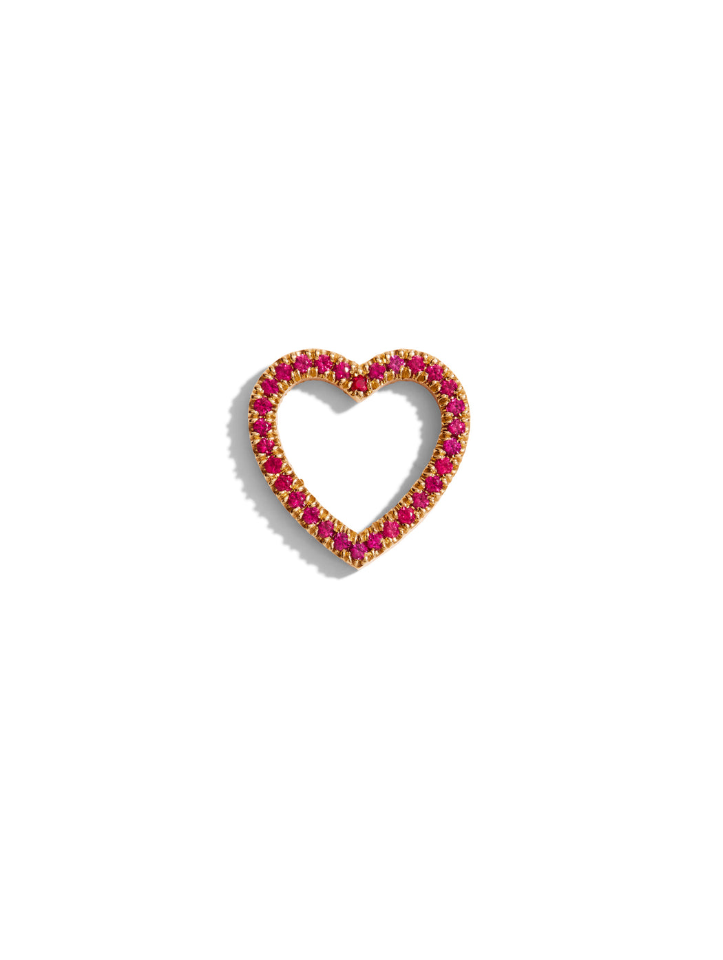 Small Double Sided Ruby Floating Heart Yellow Gold Charm