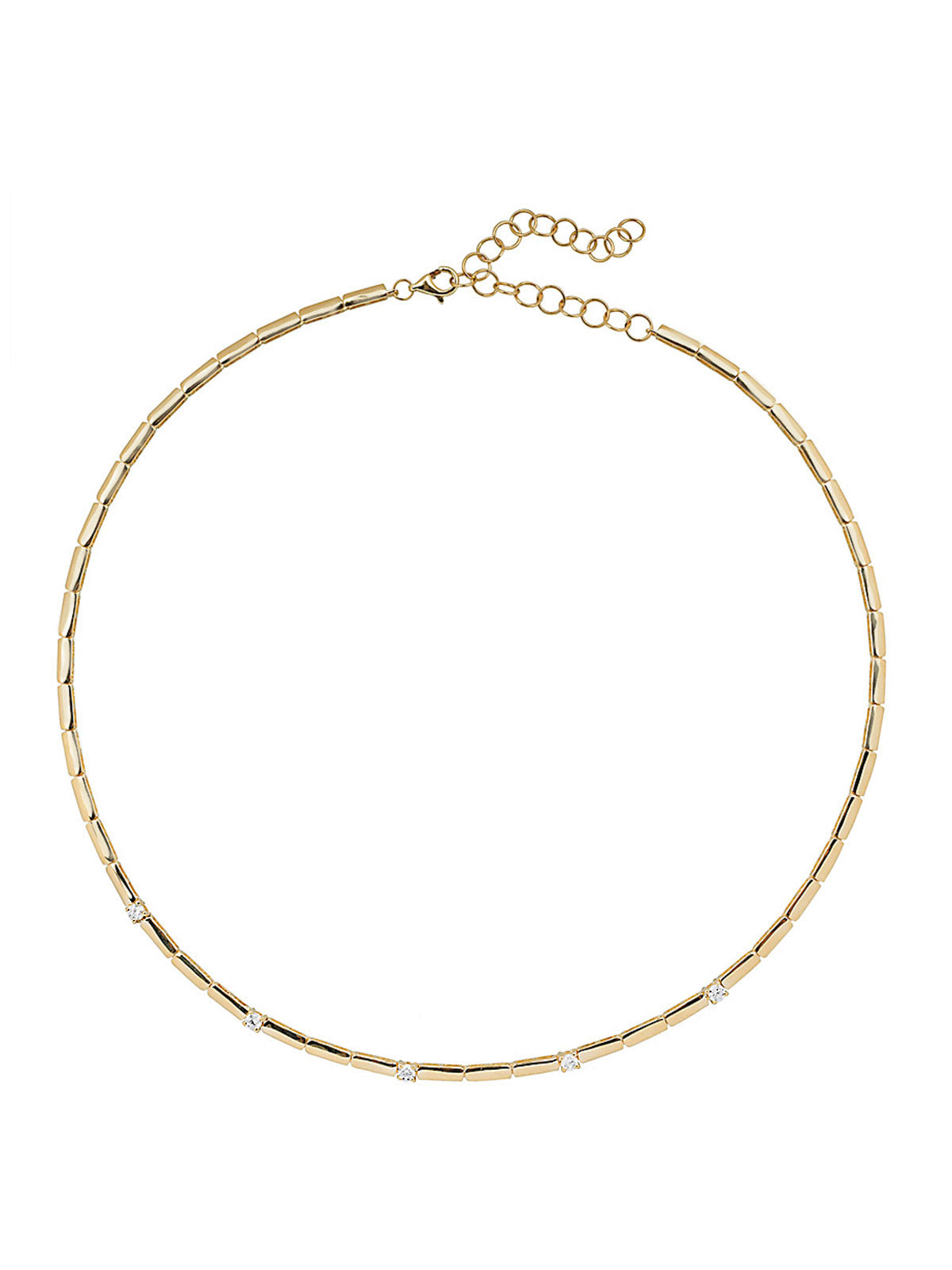 Baby Yellow Gold Bar + 5 Diamond Necklace