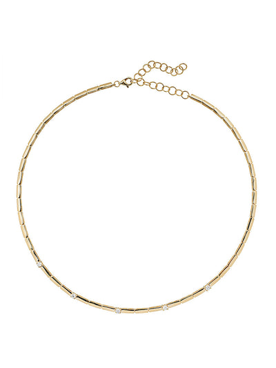 Baby Yellow Gold Bar + 5 Diamond Necklace