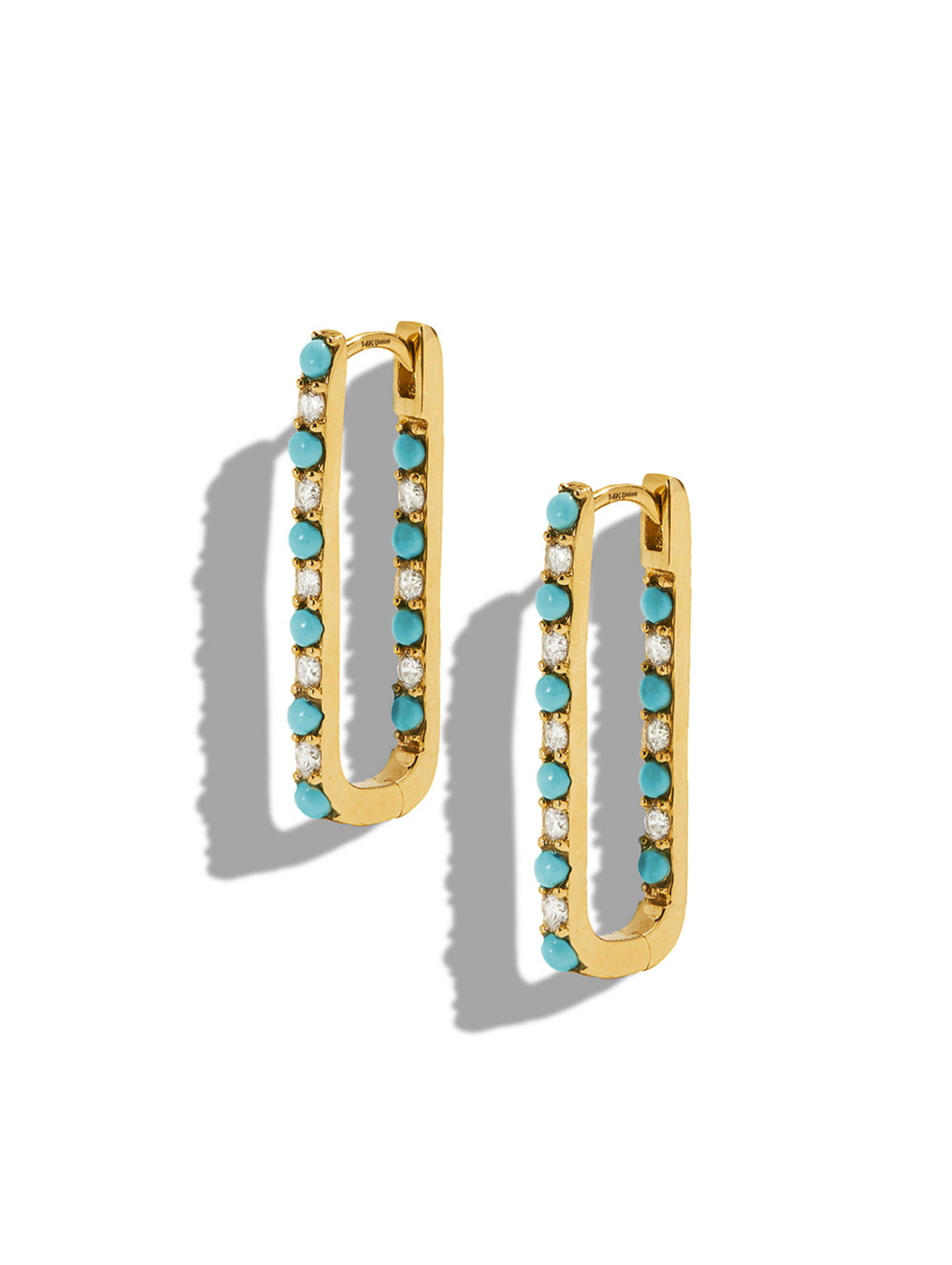 Diamond & Turquoise Large Paperclip Inside Out Hoop Earrings