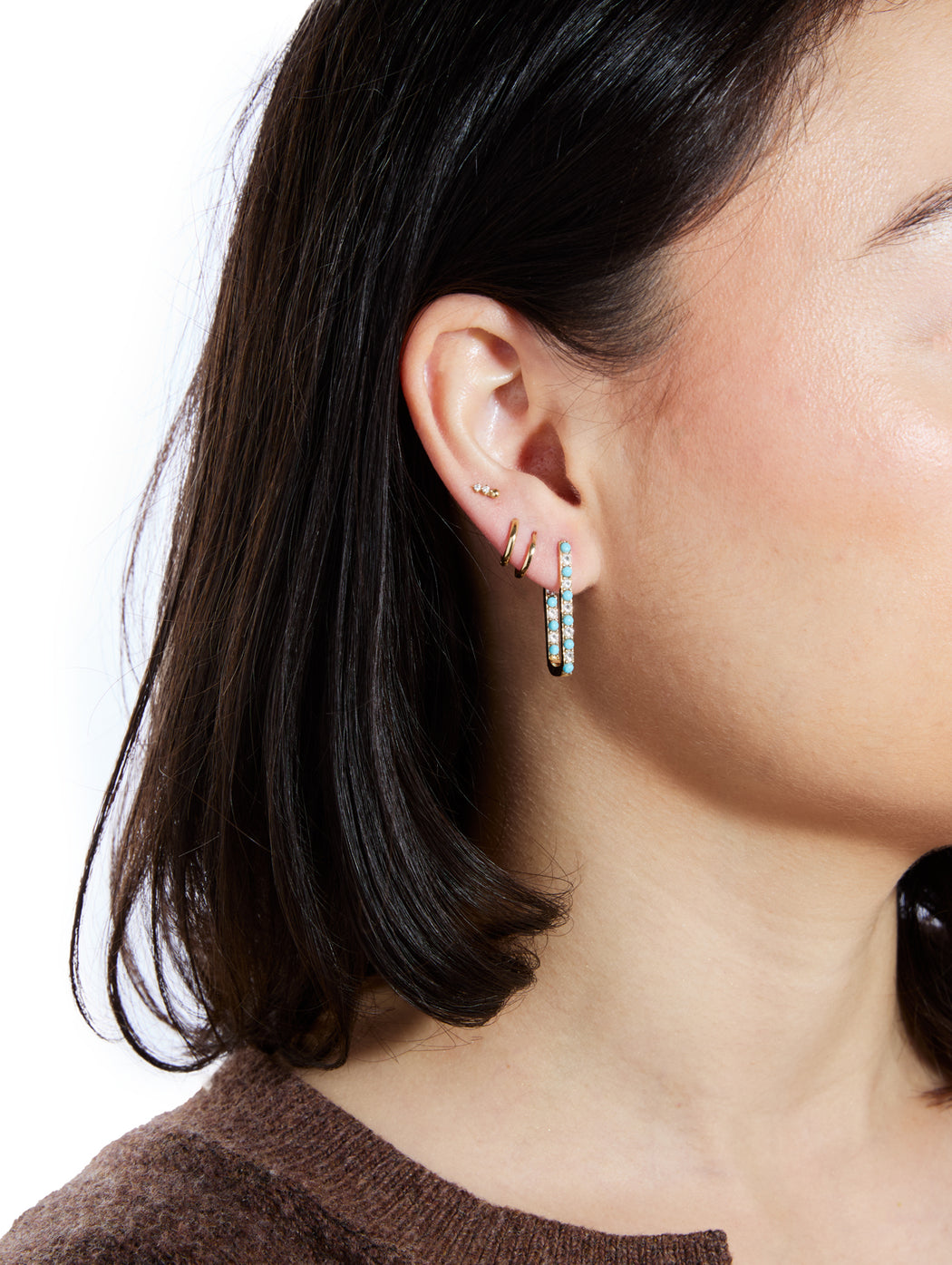 Diamond & Turquoise Large Paperclip Inside Out Hoop Earrings