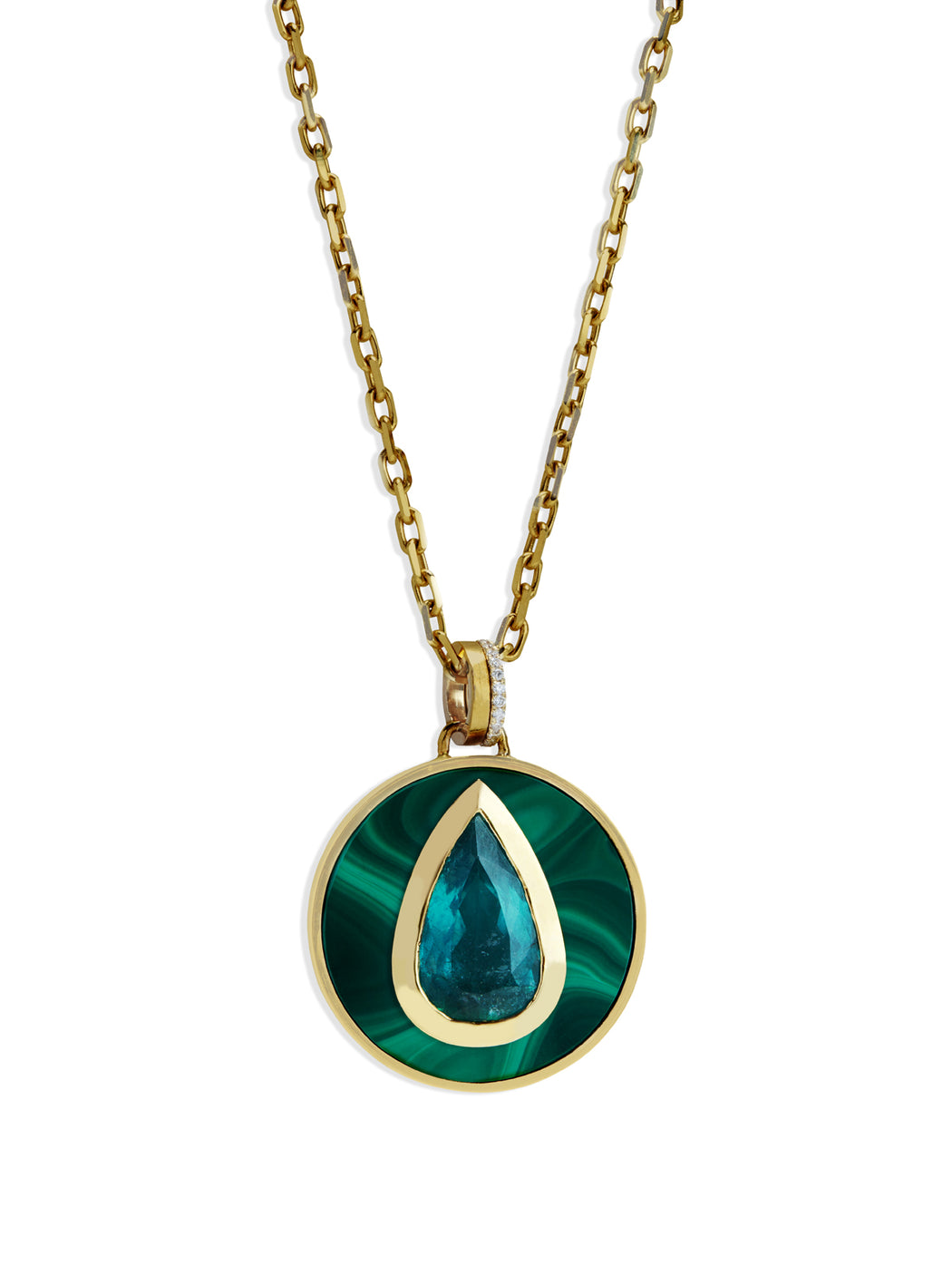 Bejeweled Malachite & Green Tourmaline Yellow Gold Necklace