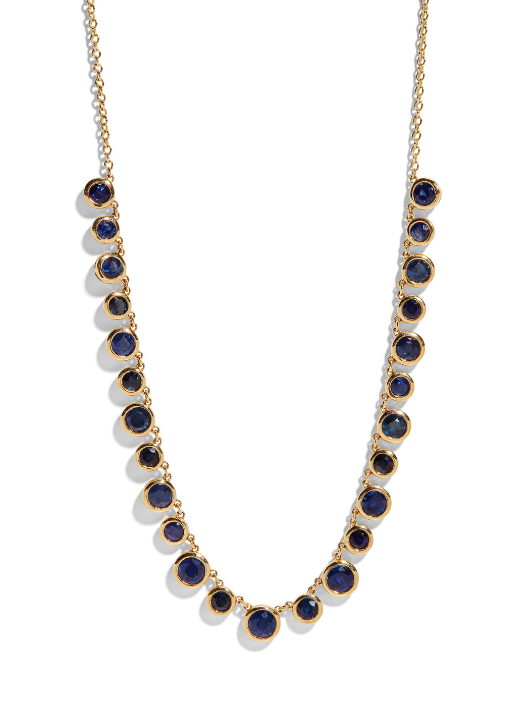 Full Circle Blue Sapphire Fringe Yellow Gold Necklace