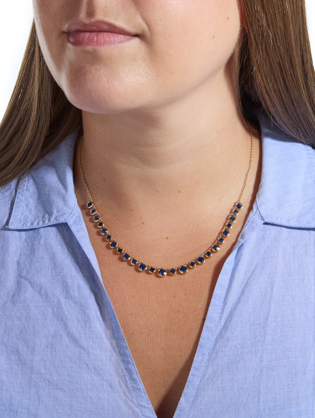 Full Circle Blue Sapphire Fringe Yellow Gold Necklace