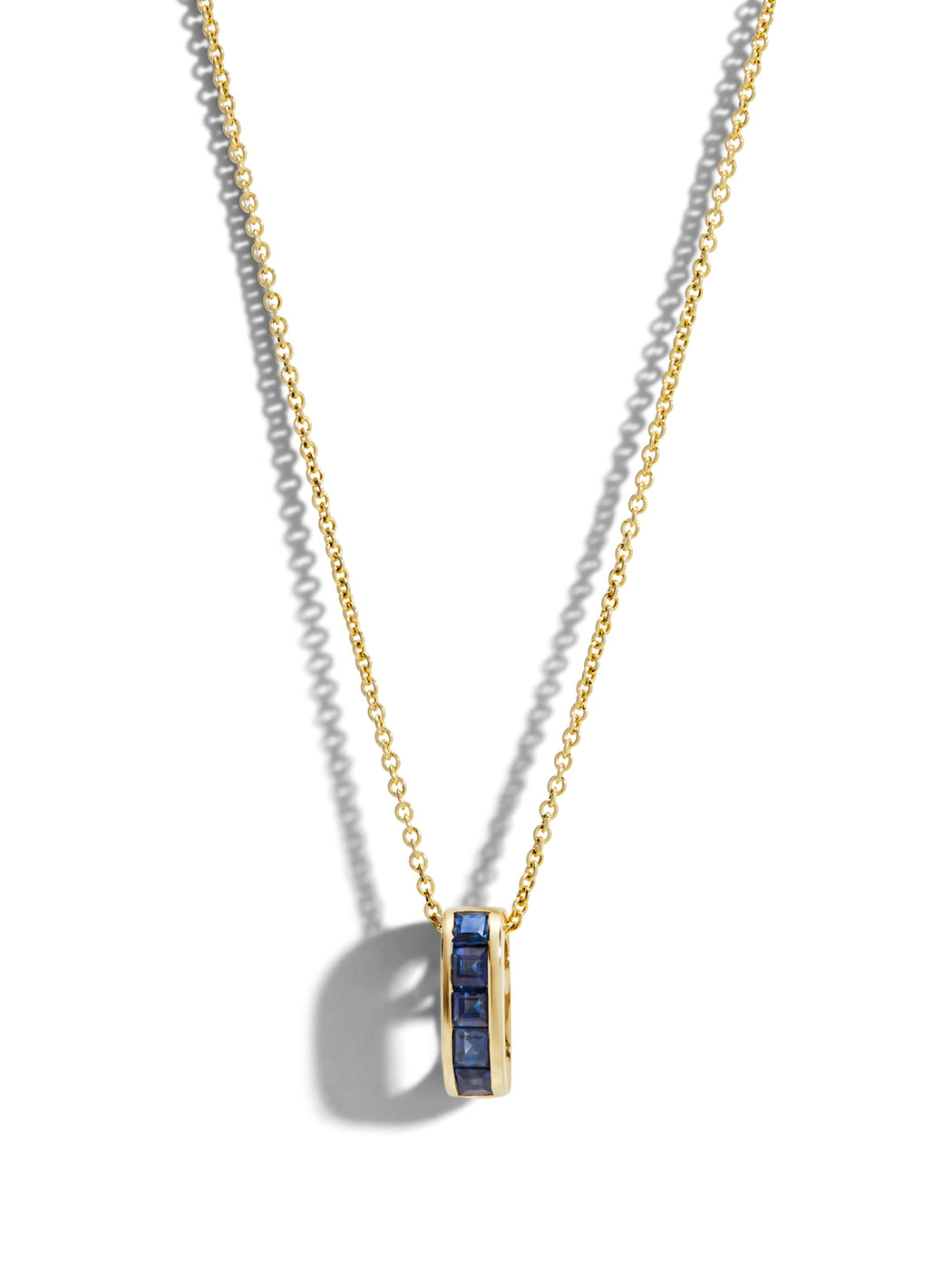 Mini Blue Sapphire Baguette Legend Link Yellow Gold Necklace