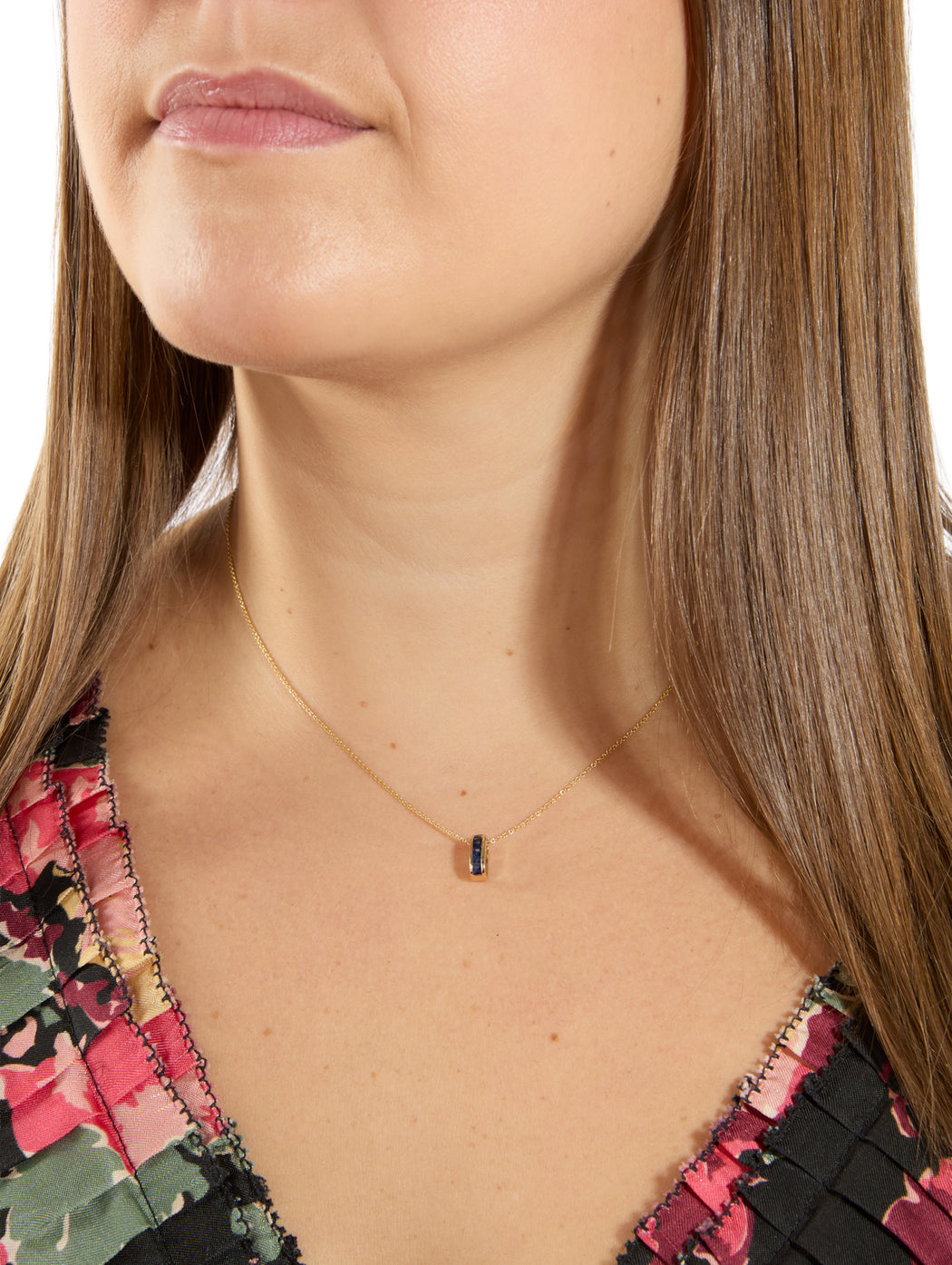 Mini Blue Sapphire Baguette Legend Link Yellow Gold Necklace