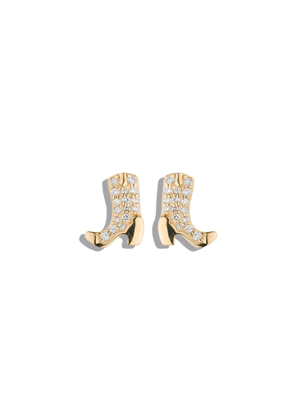 Diamond Cowboy Boots Yellow Gold Stud Earrings