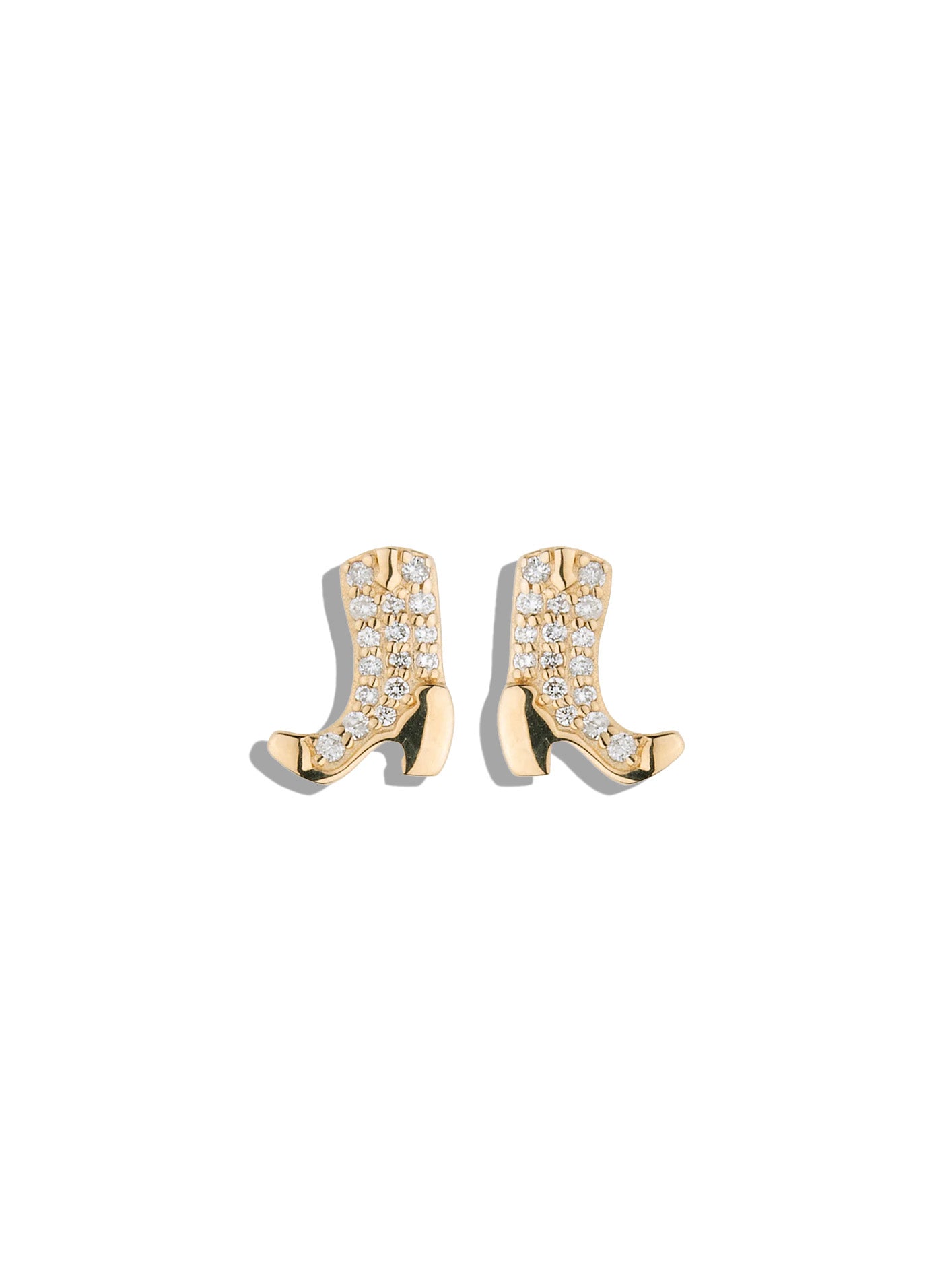 Diamond Cowboy Boots Yellow Gold Stud Earrings