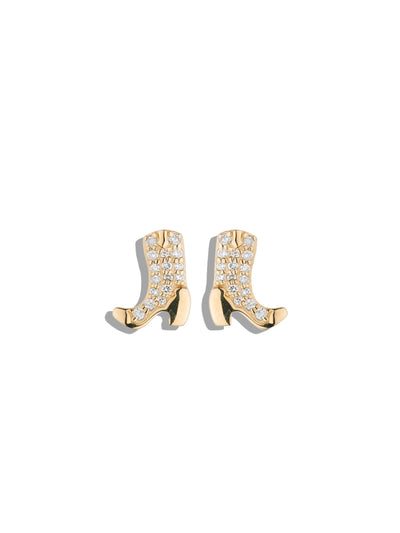 Diamond Cowboy Boots Yellow Gold Stud Earrings