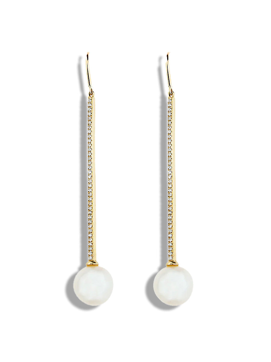 Diamond Candy Bar & Pearl BonBon Drop Earrings