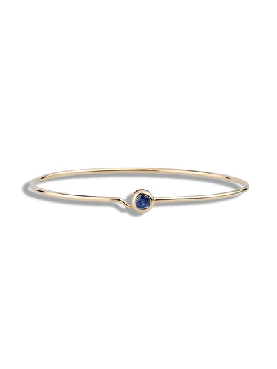 Large Blue Sapphire Full Circle Yellow Gold Wire Bangle