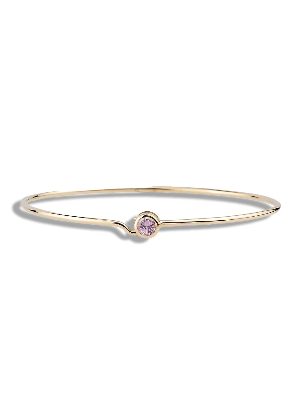 Large Pink Sapphire Full Circle Yellow Gold Wire Bangle