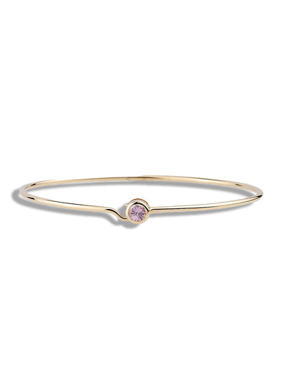 Large Pink Sapphire Full Circle Yellow Gold Wire Bangle