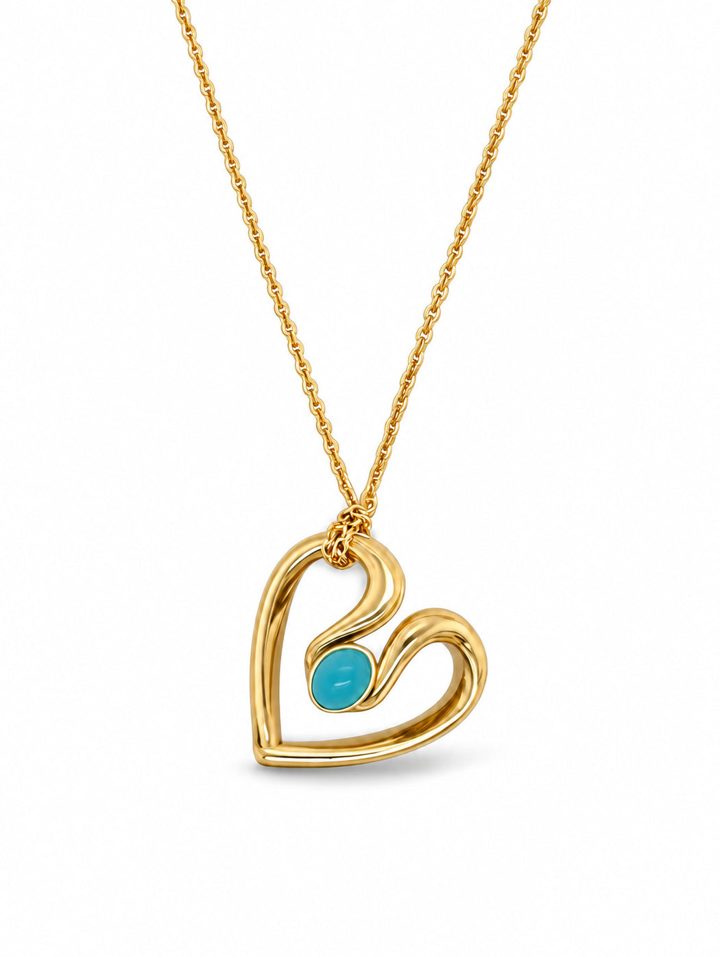 Turquoise Ribbon Heart Yellow Gold Necklace