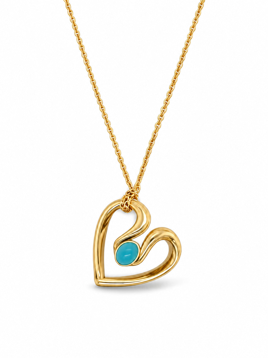 Turquoise Ribbon Heart Yellow Gold Necklace