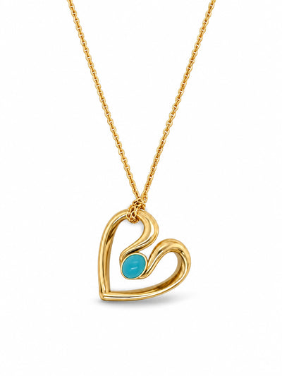 Turquoise Ribbon Heart Yellow Gold Necklace