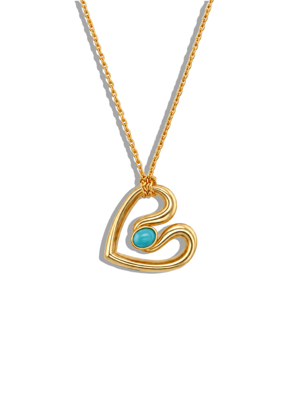 Small Turquoise Ribbon Heart Yellow Gold Necklace
