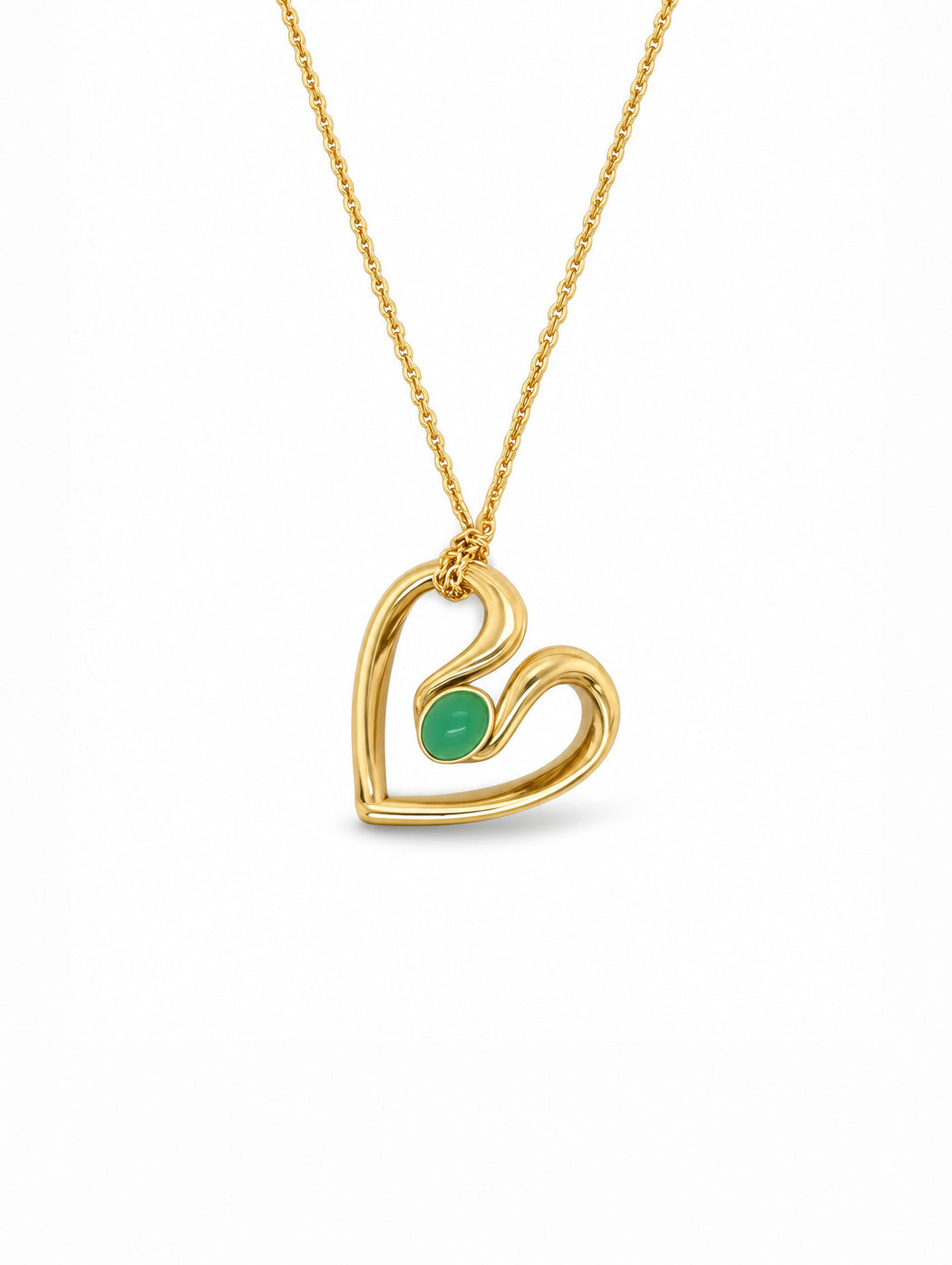 Small Chrysoprase Ribbon Heart Yellow Gold Necklace